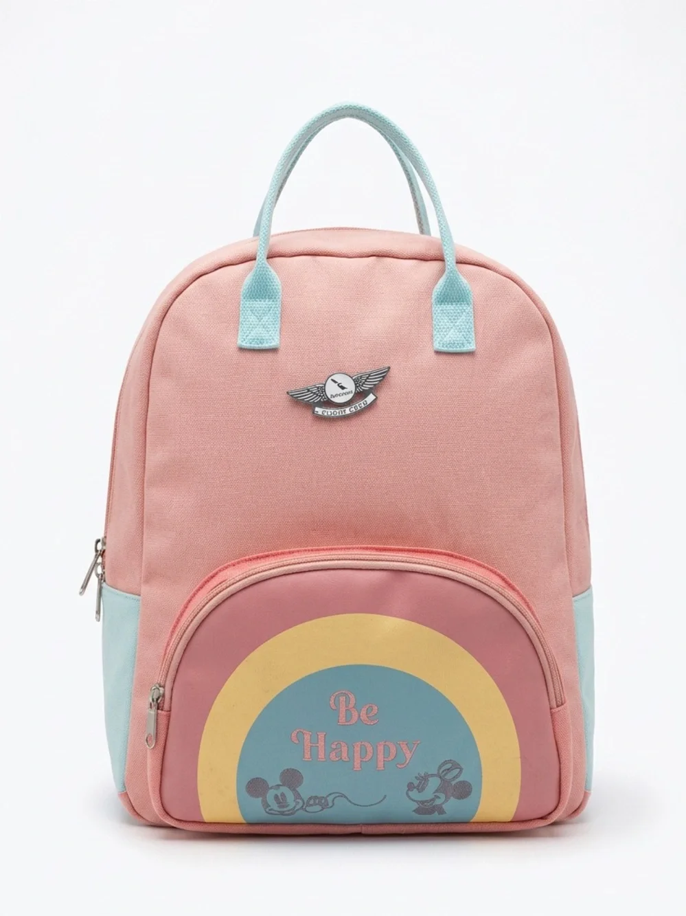 Kids Pink & Light Blue 'Be Happy' Rainbow Backpack